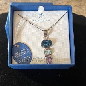 NEW! Blue Topaz and Amethyst Silver Necklace